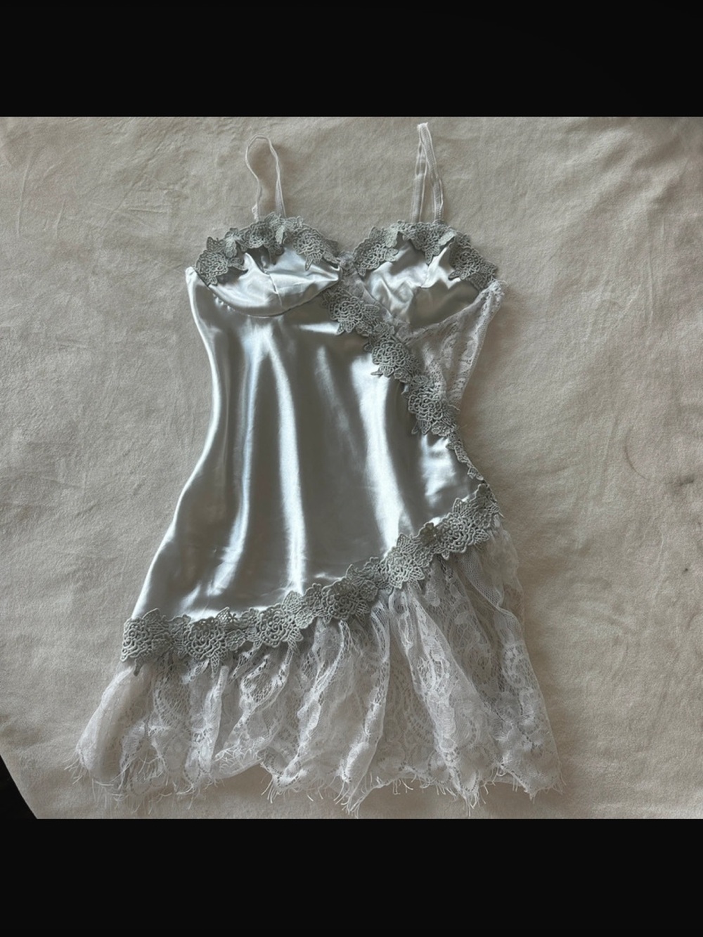 Silky Lace-Trim Slip Dress in Silver